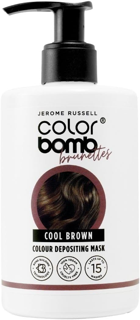 Jerome Russell Colour Bomb Brunettes – COOL BROWN Colour Depositing Hair Mask – Semi-Permanent Nourishing Colour & Shine Treatment – Vegan, Cruelty-Free, 300 ml
