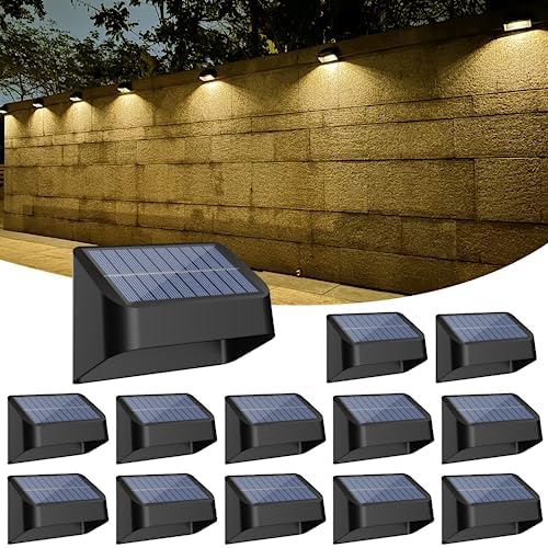 Brighter Solar Fence Lights,Solar Lights Outdoor Waterproof,Warm White and RGB 8 Colors,Dusk to Dawn Deck Light, Outdoor Lighting for Backyard/Railing/Wall/Step/Patio（12 Pack）
