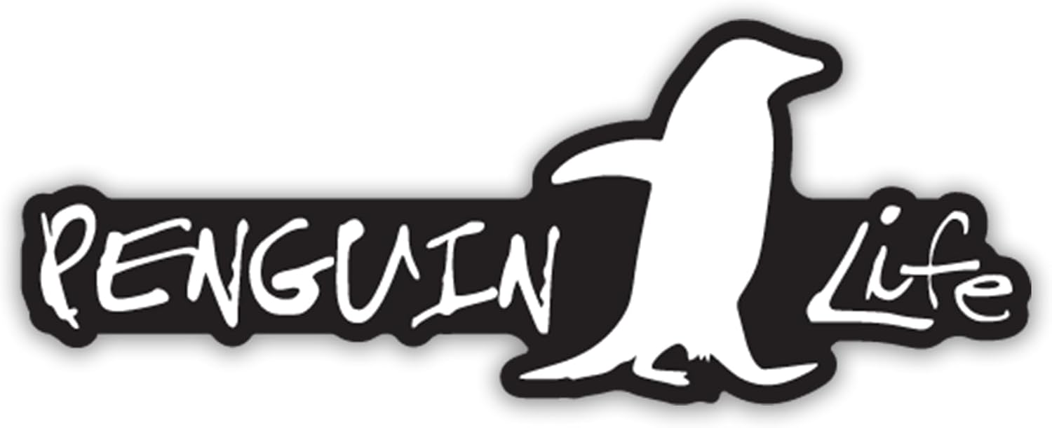 Penguin Life Vinyl Decal Sticker | Cars Trucks Vans SUVs Walls Cups Laptops | 7 Inch Decal | White on Black Background | KCD2786