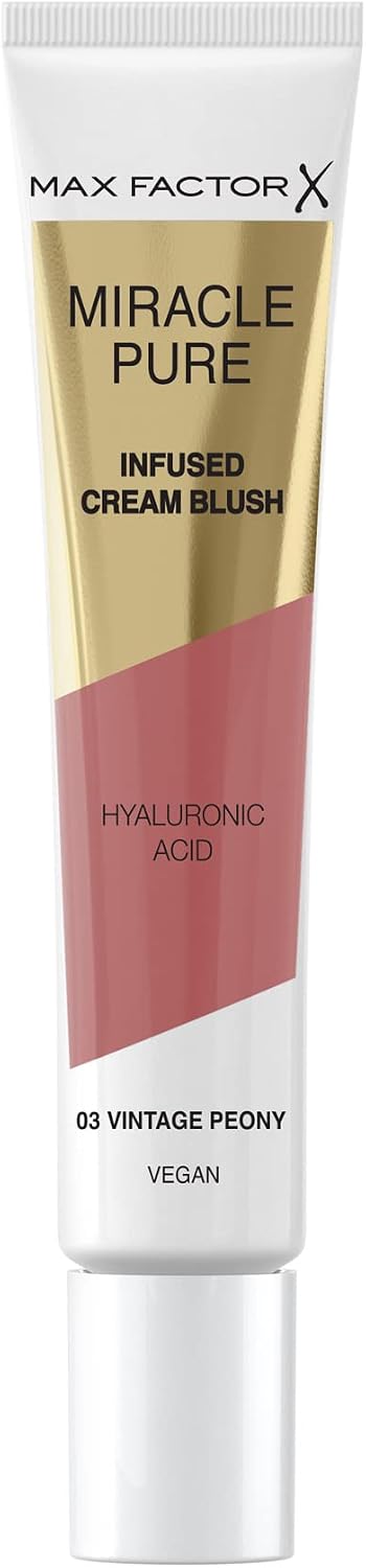 Max Factor Miracle Pure Cream Blush 03 Vintage Peony, Moisturising, Plumps & Hydrates, Buildable Glow, Infused with Hyaluronic Acid & Squalene, Fresh & Healthy Looking Skin, 100% Vegan