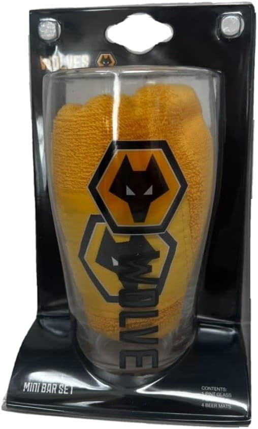 Premier Life Store Wolverhampton Wolves Glass Bar Set - Glass Coasters & Towel