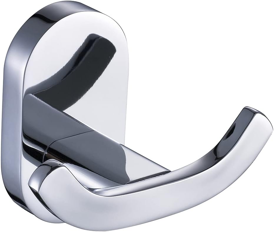 BOOKARROW Bathroom Towel Hooks, Modern Chrome Finish Twin Heavy Duty Robe and Door Hook, Wall Mount Screw Fixed Coat Hanger in Kitchen or Bedroom 7113