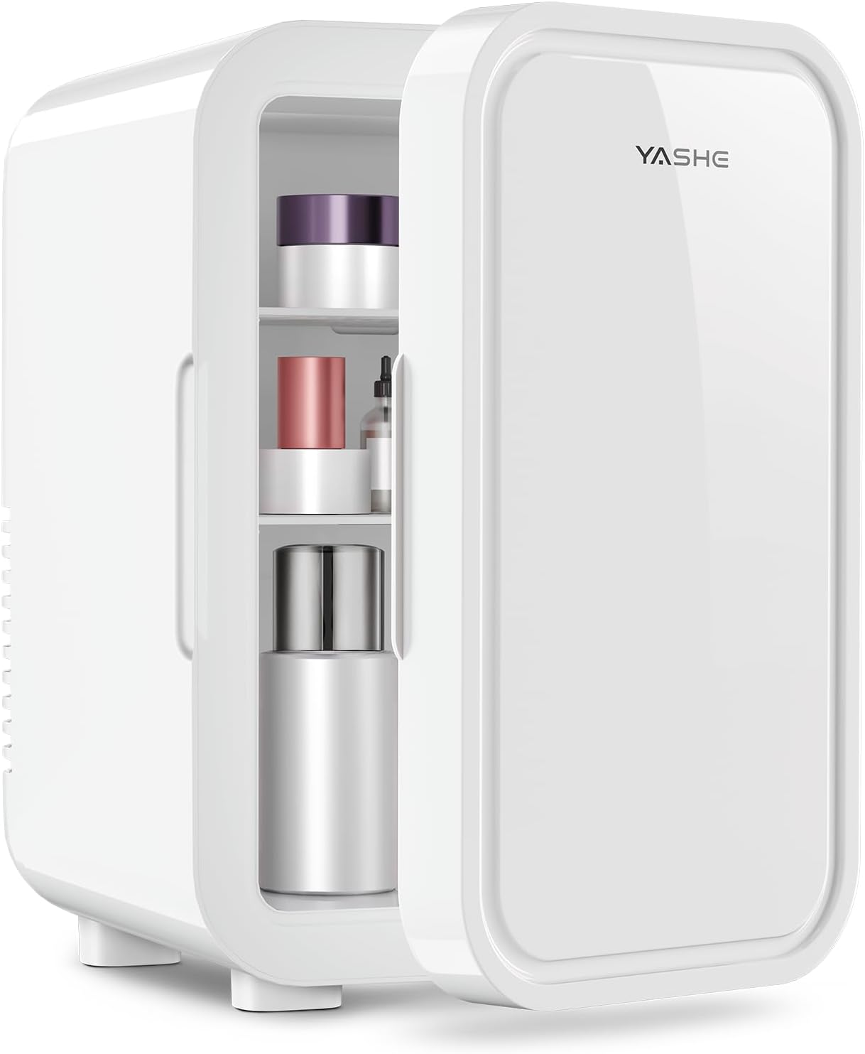 YASHE Mini Fridge, 6 Liter/8 Cans 220-240V AC/DC Portable Thermoelectric Cooler Refrigerators for Bedroom, Skincare, Beverage, Office, Dorm Room and Car, White