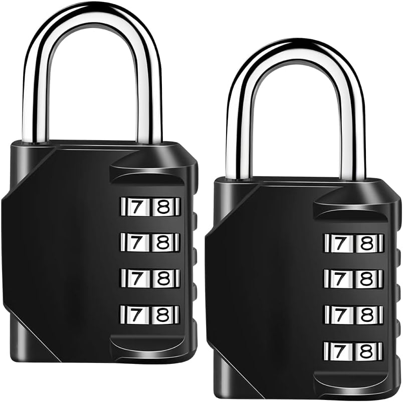 2 Pack Combination Lock Resettable Padlock, 4 Digit Coded Padlock Combination, Keyless, Waterproof, Black Combo Lock for Gym, Schools, Door, Tool Boxes, Garden, Reel Cabinet, Storage