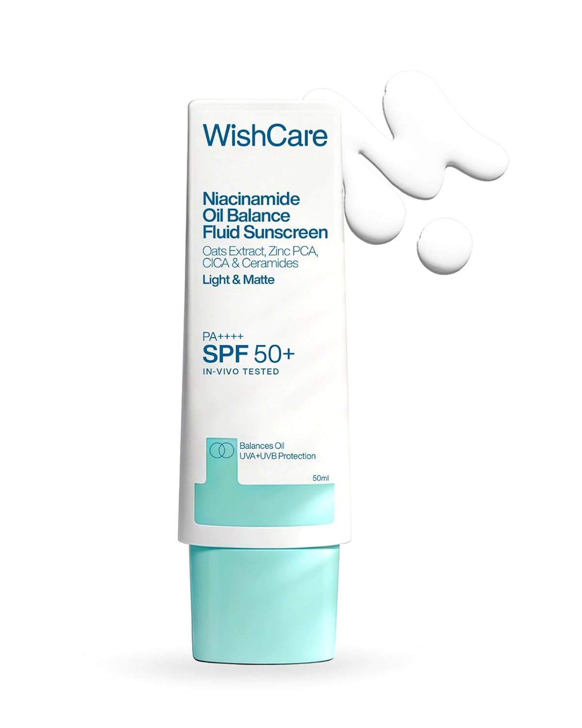 WishCare 5% Niacinamide Oil Balance Fluid Sunscreen SPF 50 PA++++ - Lightweight Matte Sunscreen SPF 50 for Oily Skin & No White Cast 50g