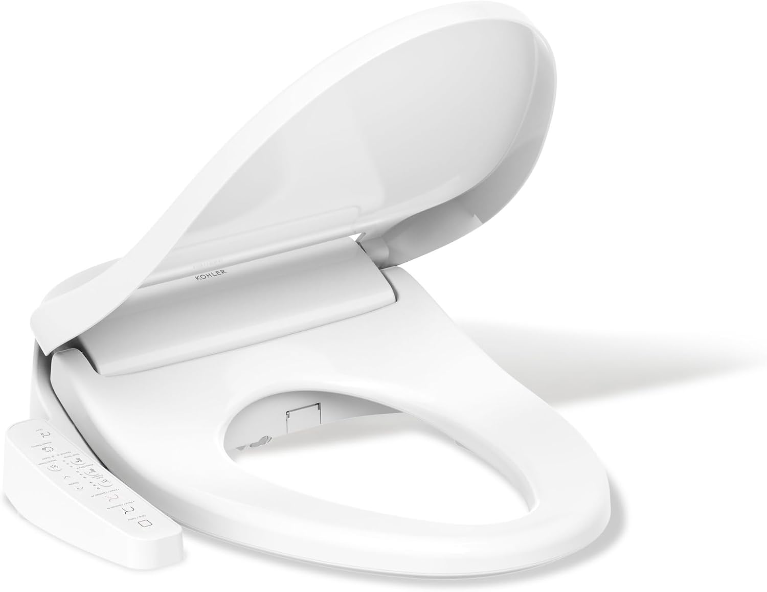 Kohler PureWash E580 Elongated Bidet Toilet Seat, White, Quiet-Close Lid Prevents Slamming, Self-Cleaning Wand, Adjustable Water Pressure with Multiple Cleansing Options | 32330-0, Quiet-Close Lid Prevents Slamming, Self-Cleaning Wand