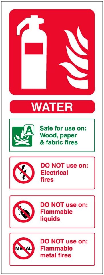 V Safety Water Id Fire Extinguisher Sign - Portrait - 75 mm x 200 mm - 2 mm Rigid Plastic Safety Sign
