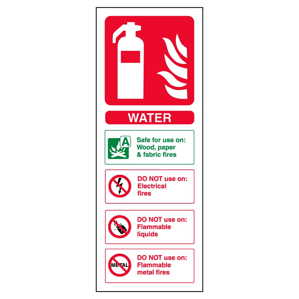 V Safety Water Id Fire Extinguisher Sign - Portrait - 75 mm x 200 mm - 2 mm Rigid Plastic Safety Sign