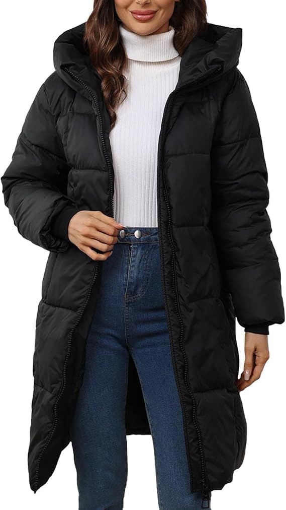 Winter Jackets For Women UK Mid-lenght Down Puffer Coats Ladies Lightweight Waterproof Jackets with Fur Hood Plus Size Slim Trench Coat Long Sleeve Warm Outwear Outdoor Hiking Coat