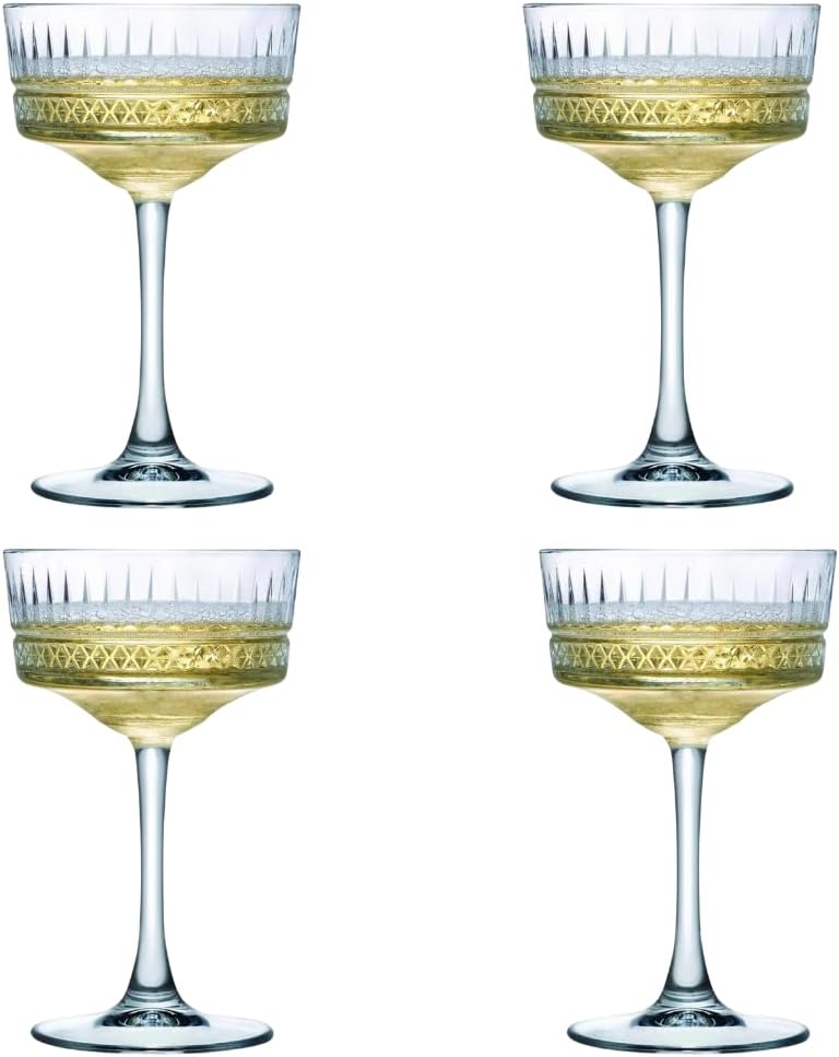 SECEN London Vintage Coupe Glasses Set of 4, 260 CC, 8 3/4 oz,Champagne Wine Glasses,Cocktail, Martini, Long Stem Glassware, Perfect for Parties Gifts, Housewarming Weddings, Christmas