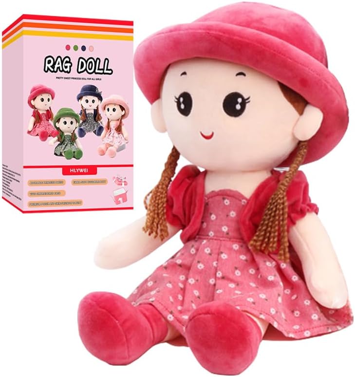 HRXYYCX Soft Cuddly Princess Rag Doll with Removable Dress & Hat Plush First Toys for Baby Girls,Cute Cartoon Little Doll Birthday Christening Gift