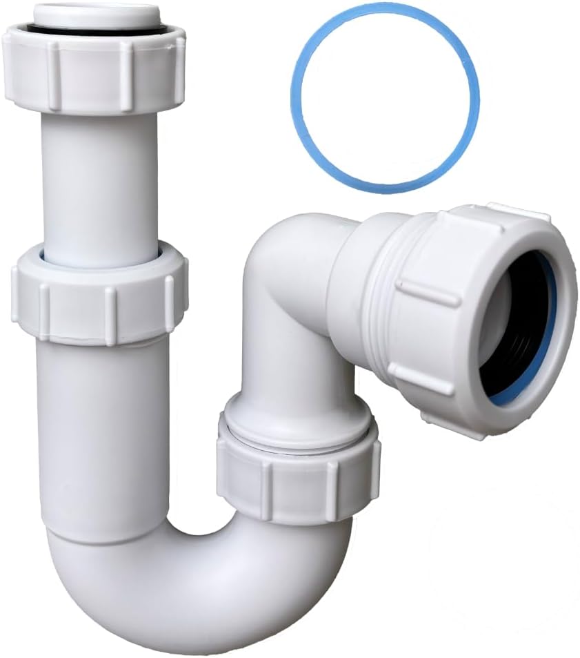 Adjustable Swivel P Trap with Anti-Slip Ring, Telescopic Sink Trap, 40mm (1.1/2") Multi-fit Sink Waste Kit, BS EN2574-1 Compliant Waste Pipe U Bend