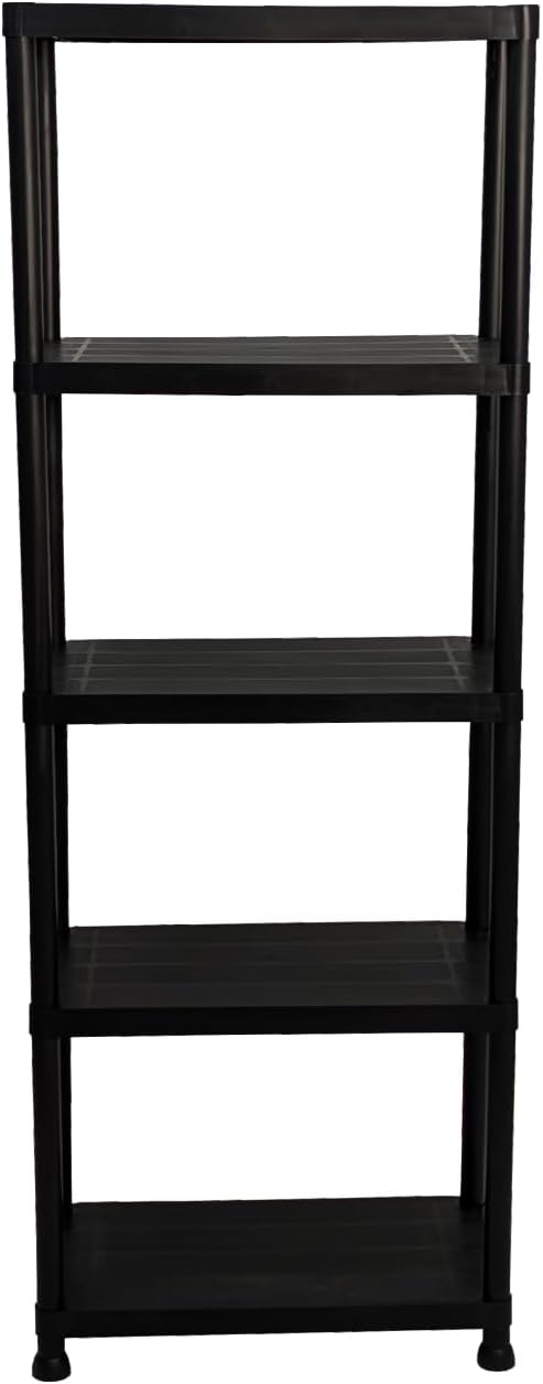 3-4-5 Tier Plastic Storage Shelving Unit – Durable Freestanding Organiser for Garage, Shed, Utility Room, or Home – Space-Saving, Easy Assembly, Plastic, Black (5 tier)