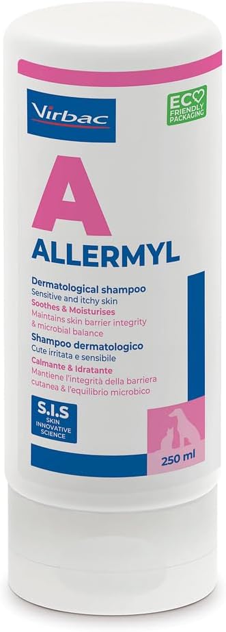 Allermyl Shampoo for Cats & Dogs - Soothes & Moisturises | Contains Vitamin E & F | Helps Restore Skin's Natural Barrier | 250ml Bottle