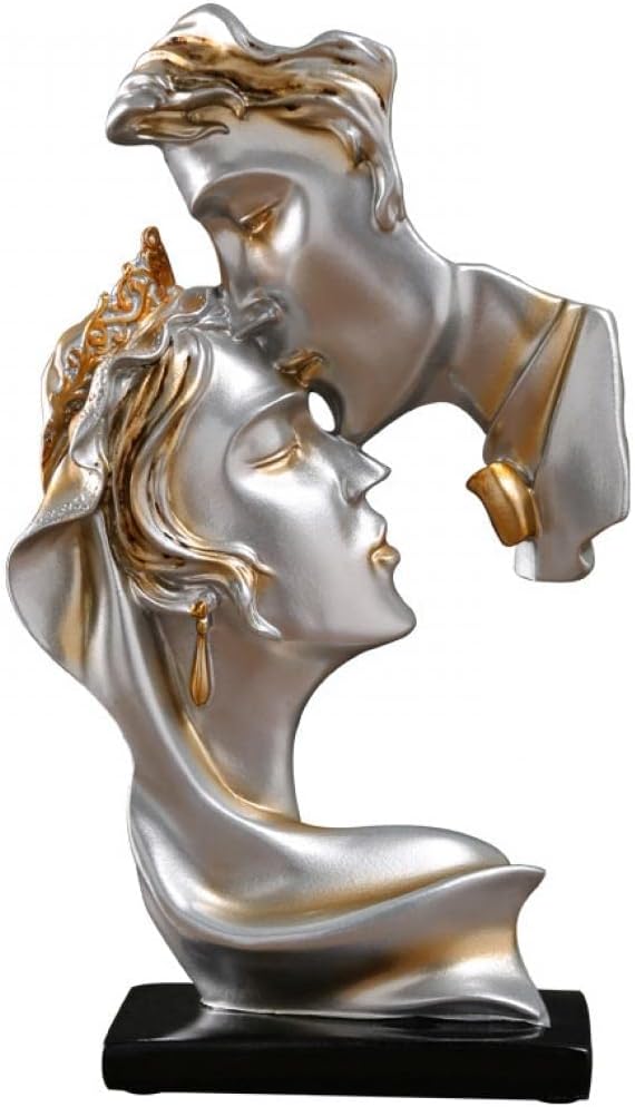 Couple Statue Gifts Lovers Sculpture, Couples Kiss Sculpture,Abstract Art Romantic Resin Statue Creative Desk Decorations Handmade Crafts for Home Living Room, Wedding, Gift (Silver)