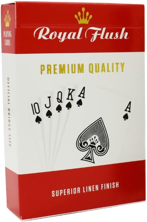 Royal Flush Playing Cards UK - Standard Sized Cards, Superior Cartamundi Linen Finish, 1 x Red or Blue Deck, Easy To Shuffle & Durable