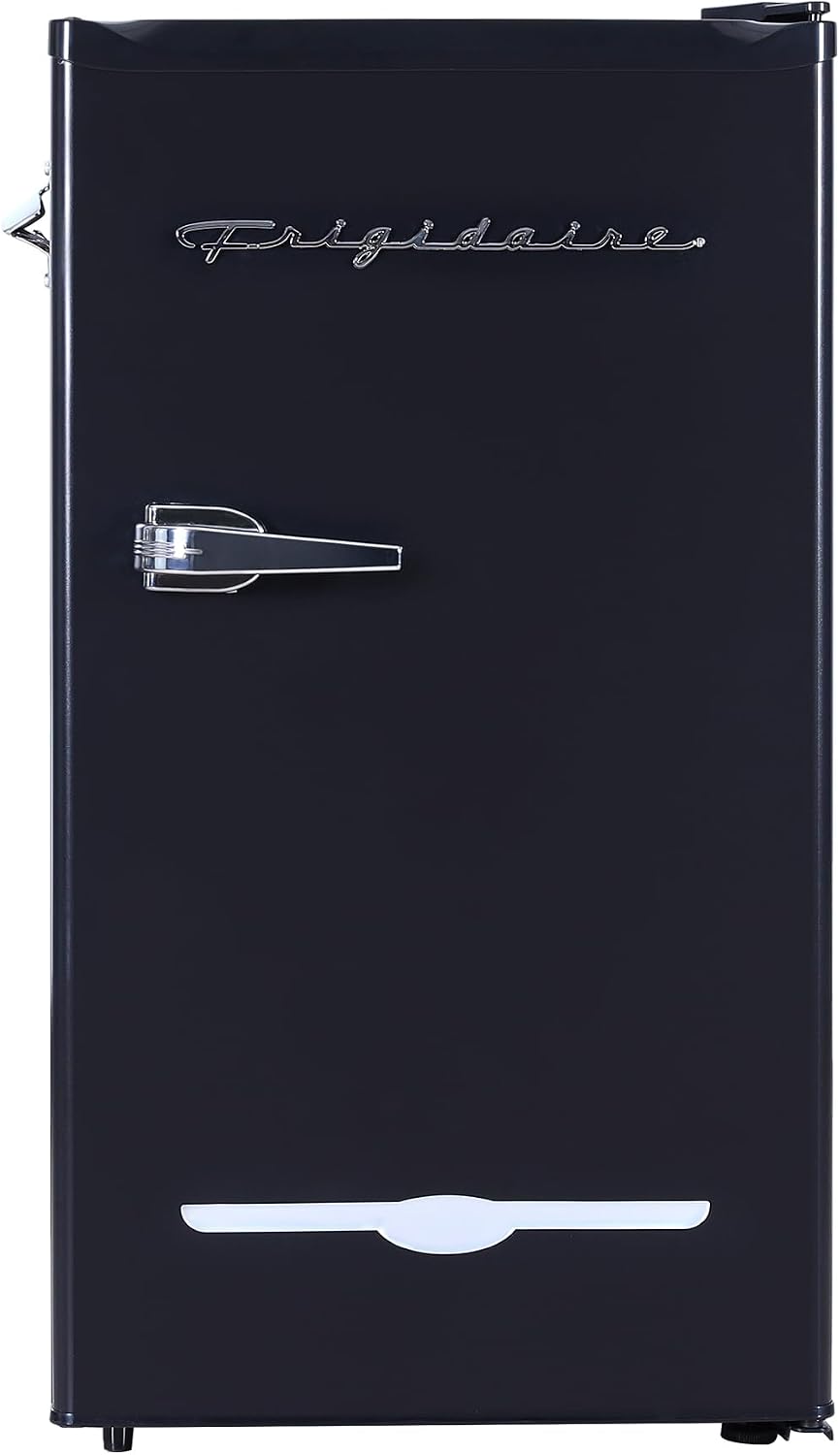 FRIGIDAIRE EFR376-BLACK 3.1 Cu Ft Black Retro Bar Fridge with Side Bottle Opener