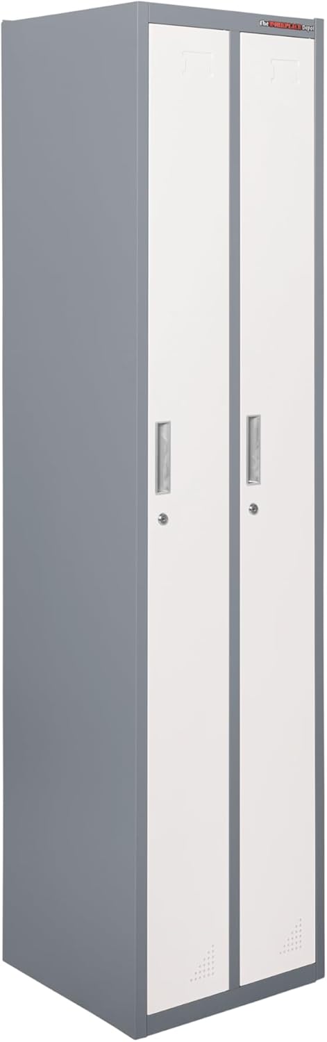 The Workplace Depot Twin Metal Locker, Heavy Duty Steel Twin Compartment Locker with Hanging Rails and Key Lock Doors (Grey)