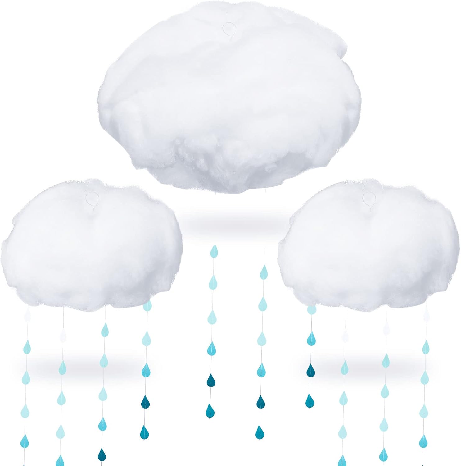 15 Pcs Artificial Cloud Props Raindrop Garland Set 3D Cloud Hanging Decorations 12 Paper Hanging Rain Drops Decor Pieces for Baby Shower Party and Centerpieces Stage Decoration