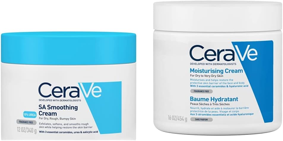 CeraVe SA Smoothing Cream for Rough and Bumpy Skin 340g with Salicylic Acid and 3 Essential Ceramides & Moisturising Cream for Dry to Very Dry Skin 454g with Hyaluronic Acid & 3 Essential Ceramides