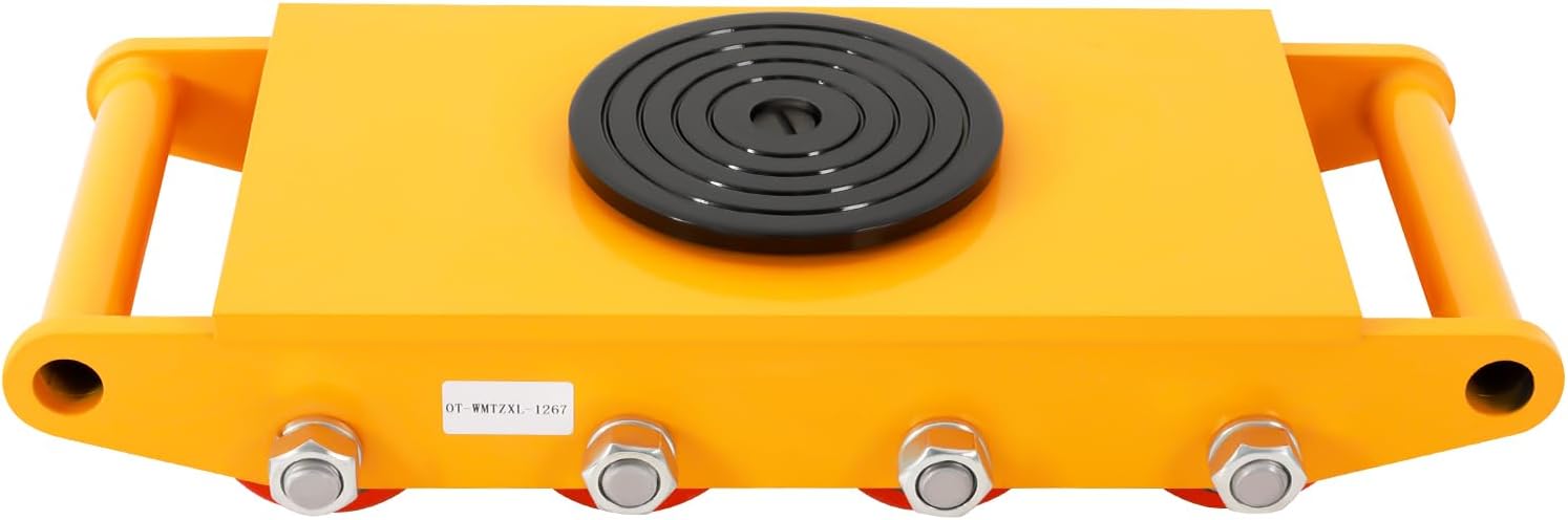 Machinery Skate Dolly, 12T Industrial Machinery Mover, Heavy Duty Carbon Steel Machinery Moving Skate with 8 PU Wheels, 360° Rotation Non-Slip Cap, 28*19*9cm, Yellow, for Warehouse Workshop Factory