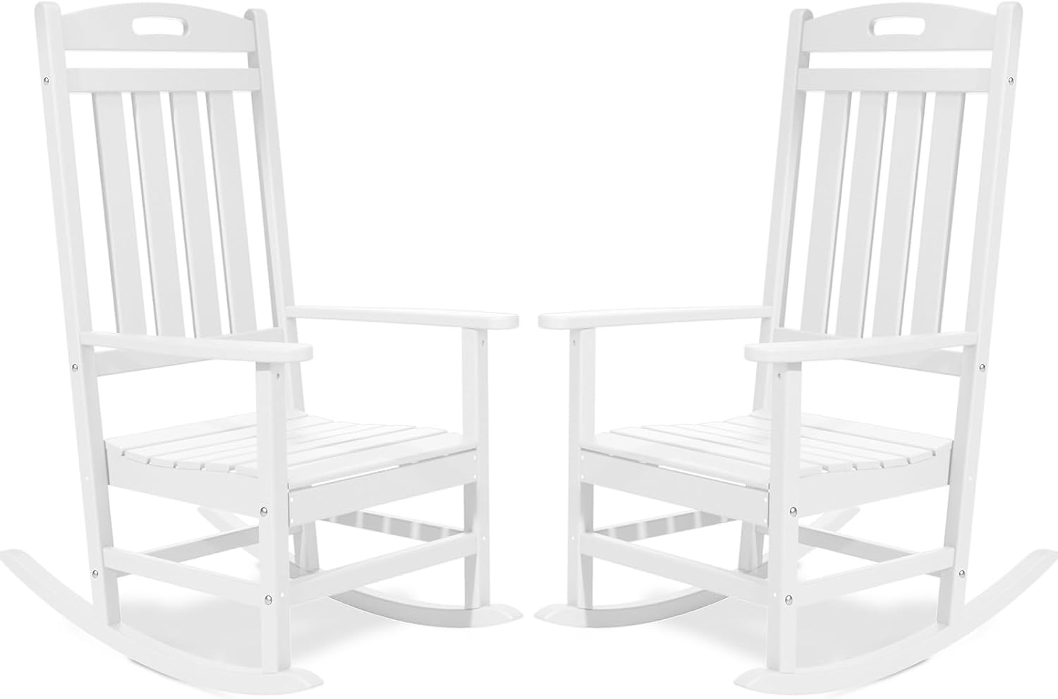 Outdoor Rocking Chair Set of 2, All-Weather Resistant Poly Lumber Rocker Chair Outdoor, High Back Plastic Patio Rocking Chairs for Outside Porch Rocker Garden Lawn, White