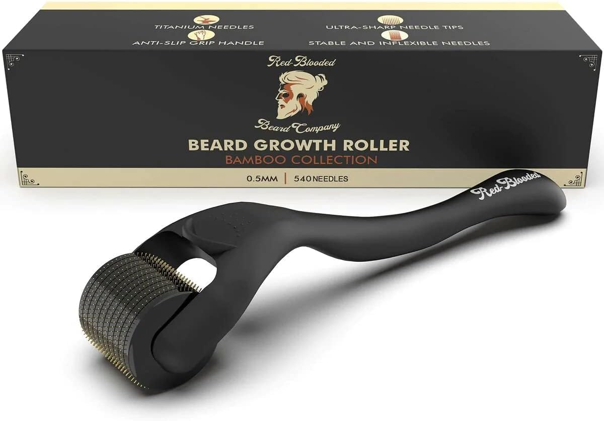 Red-Blooded Beard Roller, Derma Roller, Microneedling Roller, Beard Growth | Also called a dermaroller, this 0.5mm microneedle roller for hair growth supports thicker, fuller beard regrowth for men.