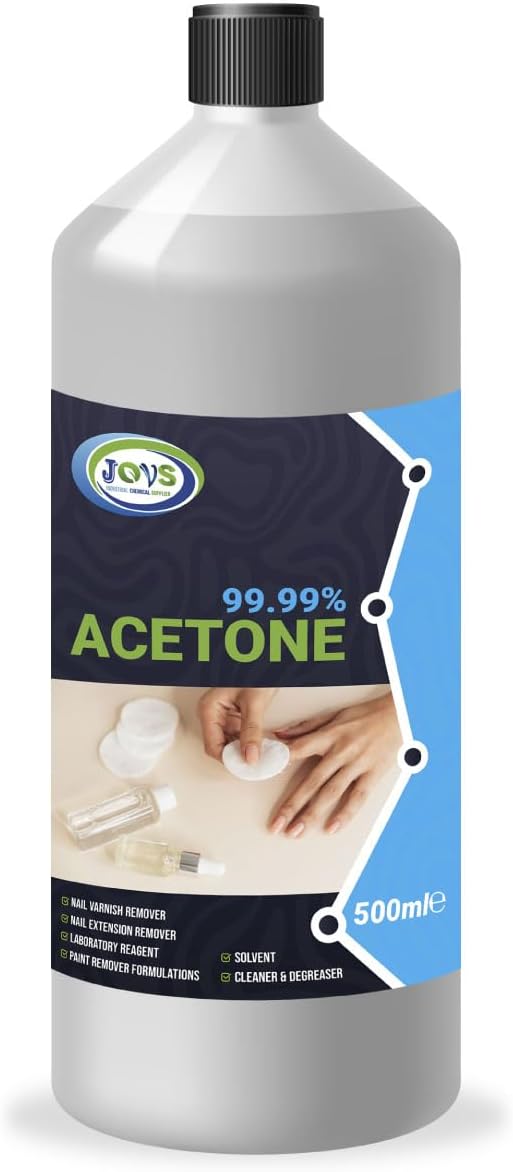 JOVS 99.99% Pure Acetone 500 ml – High-Strength Nail Polish Remover for Gel Nails, Acrylics, & Nail Glue | Multi-Purpose Solvent for Salon & Home Use | Removes Paint, Varnish, and Adhesives.