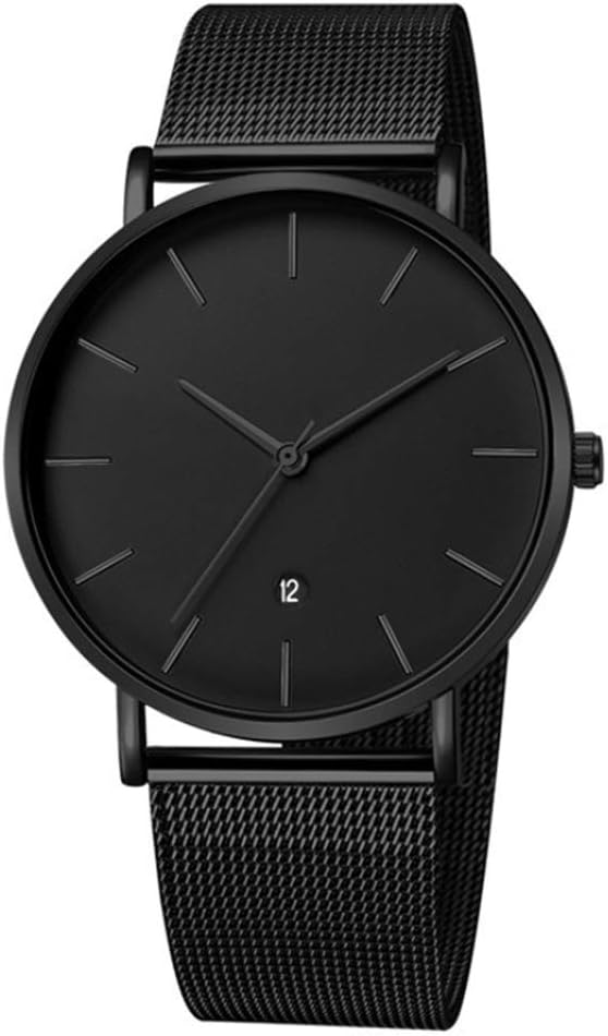 Unendlich U Mens Black Watch Ultra Thin Minimalist Fashion Luxury Wrist Watches with Digital Calendar, Business Waterproof Casual Quartz Watch with Stainless Steel Mesh Band
