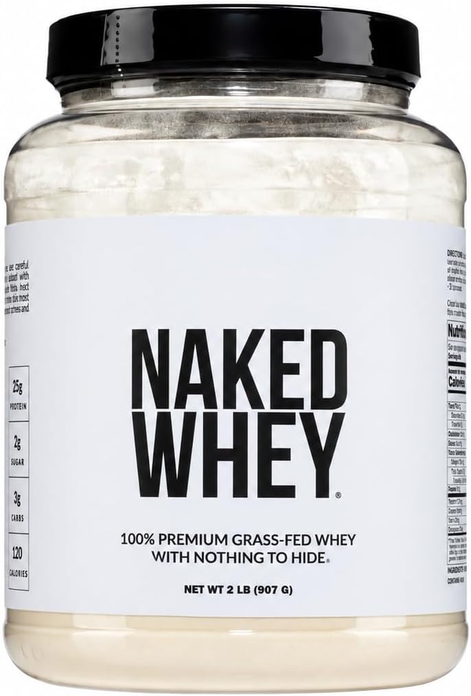 NAKED Whey 2LB 100% Grass Fed Whey Protein Powder - Only 1 Ingredient, Unflavored Whey Protein, NSF Certified, Undenatured, Gluten Free, Soy Free, No GMOs, No Preservatives