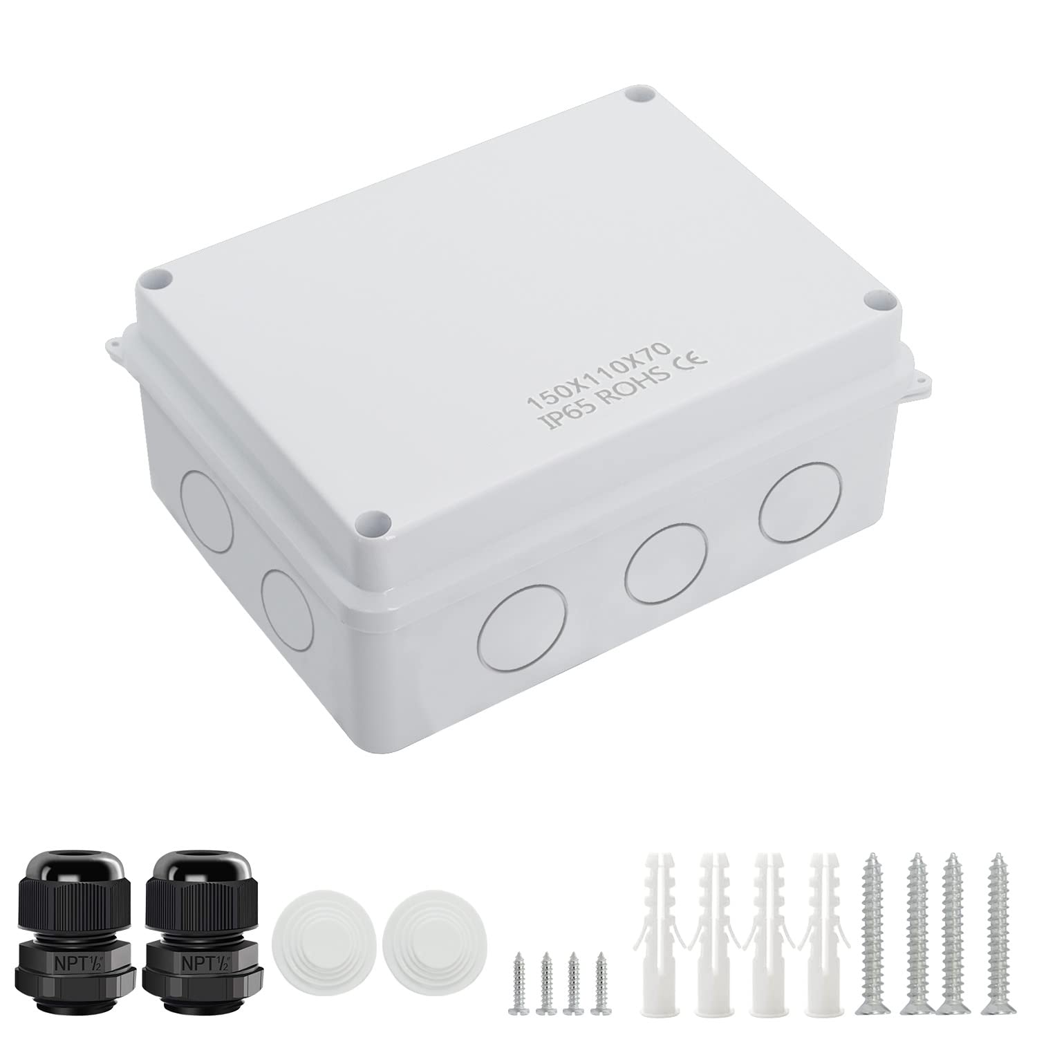LeMotech Junction Box, Electrical Box IP65 Water Resistant Dustproof ABS Plastic Project Enclosure for Electronics White, External Size 5.9 x 4.3 x 2.8 inch