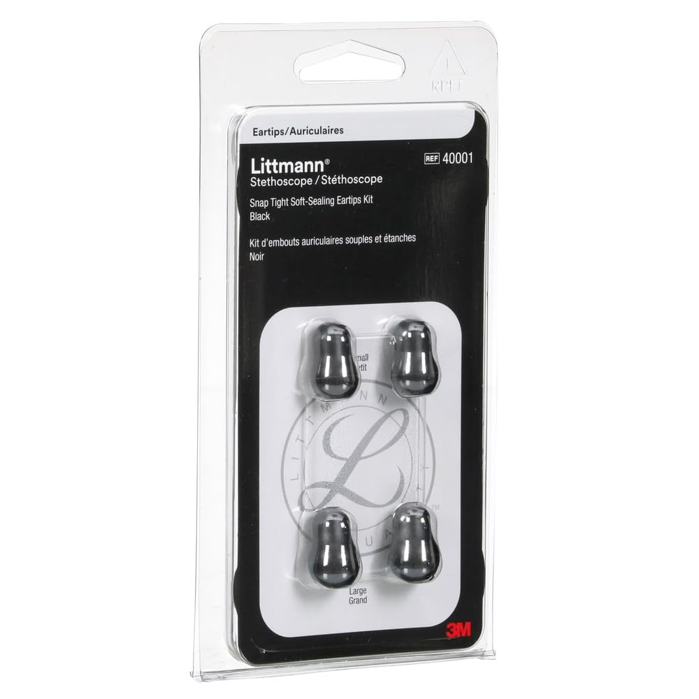 3M™ Littmann® Stethoscope Spare Parts Kit, Snap Tight Soft-Sealing Eartips, Black, Large and Small, 40001