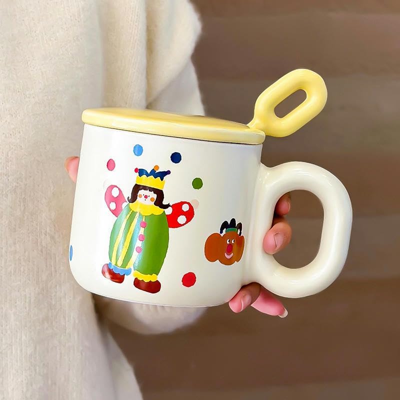 TOXVEK Cartoon Mug Ceramic Cup with Lid Water Cup Souvenir Gift Milk Fufu Coffee Cup 400Ml