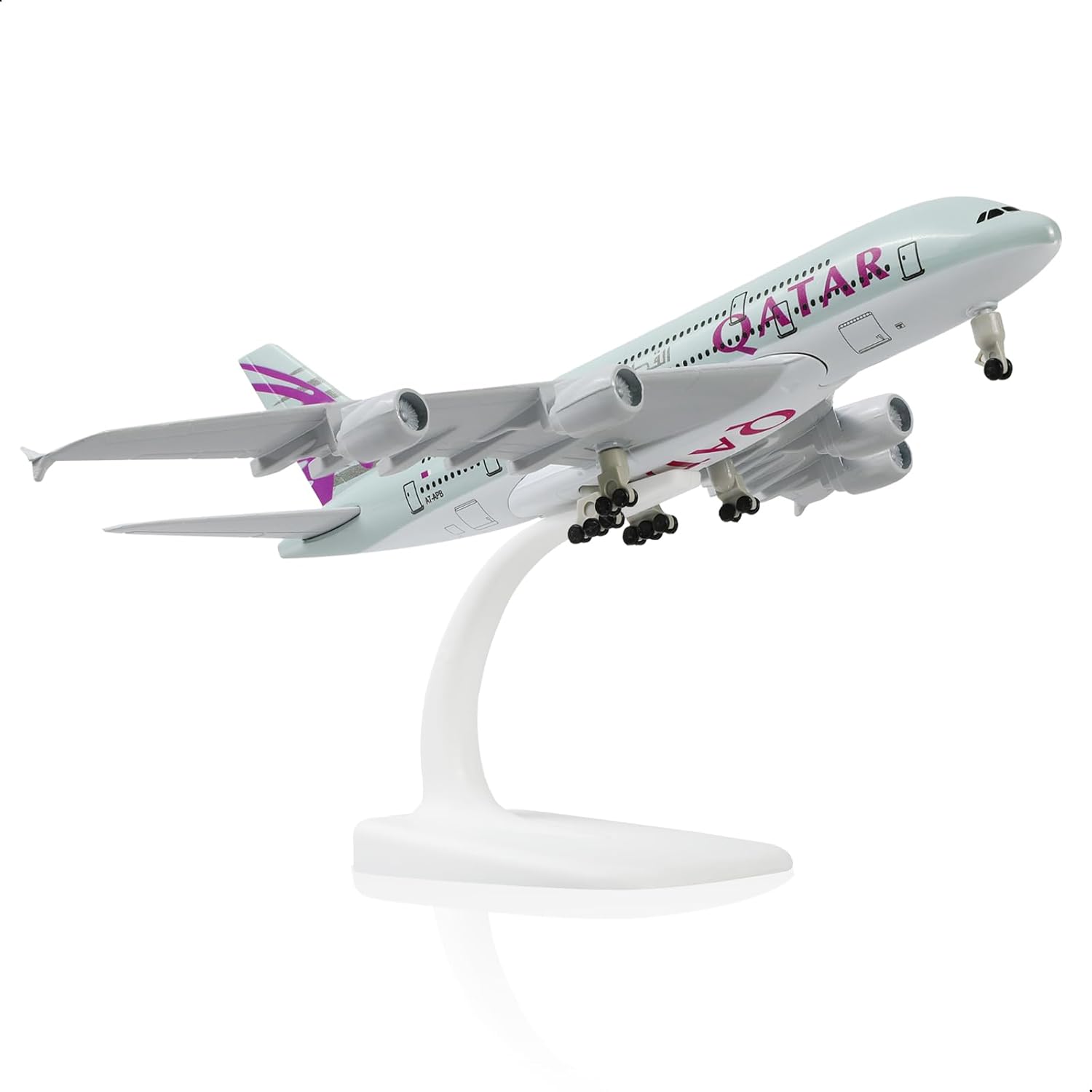 1/300 Qatar Diecast Metal A380 Airplane Model with Stand (7.5-inch L) for Airbus A380 Model Plane Kits for Adult Aviation Enthusiast Display Collection