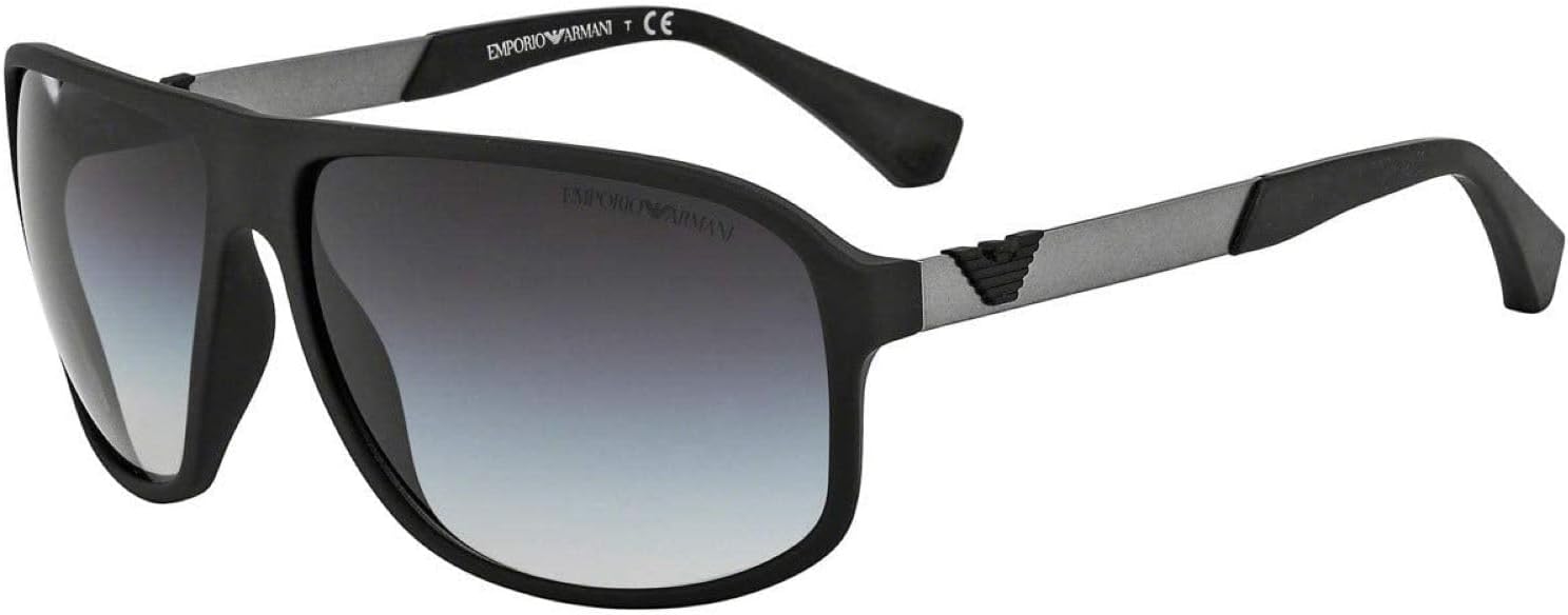 Emporio Armani Men's EA4029 Square Sunglasses, Rubber Black/Gradient Grey, 64 mm