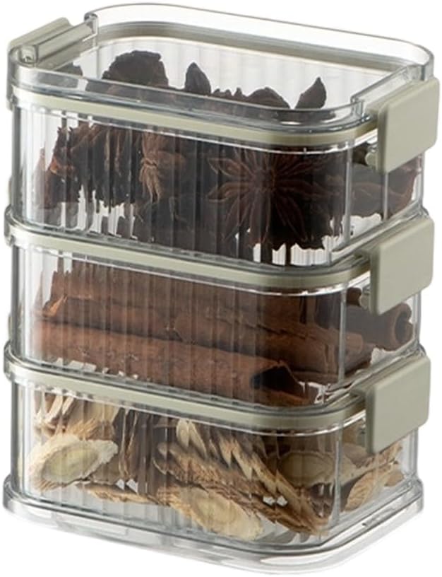 Transparent Overlapping Sealed Storage Container Box for Organizing Spices Flours Sugars and Other Pantry Staples in Compact Layout (A)