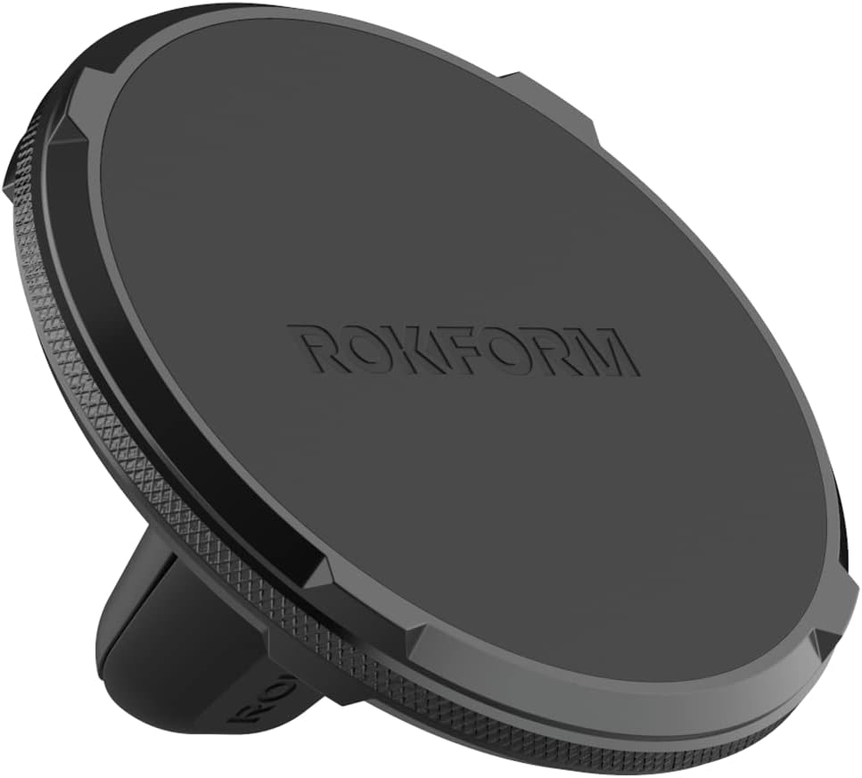 ROKFORM - Double Magnetic Air Vent Holder, Super Grip Clip, Aluminium Car Holder, Compatible with MagSafe Phones and Cases and All Cases (Black)