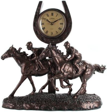 Juliana Bronze Race Horse Galloping Past the Finish Mantle Clock Figure New