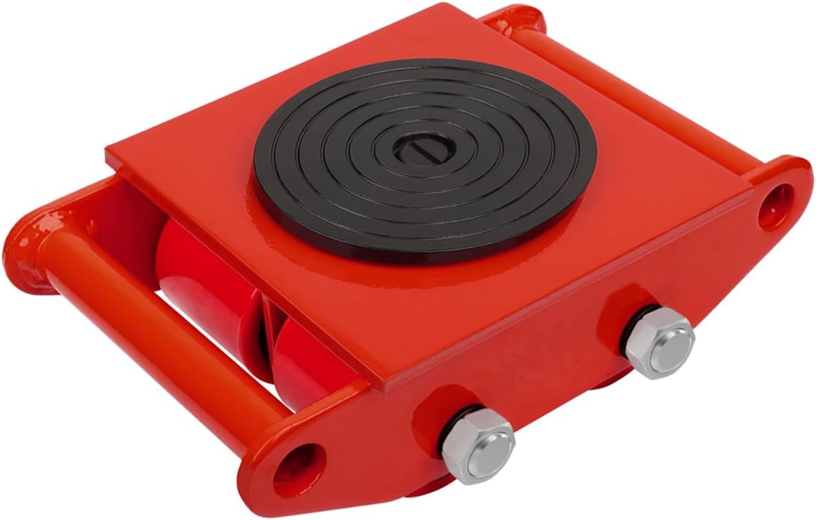 FAHKNS Machinery Moving Skate Heavy Duty Machinery Skates Cargo Mover 6T Machine Skates with 360° Rotation Cap 4 PU Rollers for Heavy Duty Industrial Moving Equipment(Red)