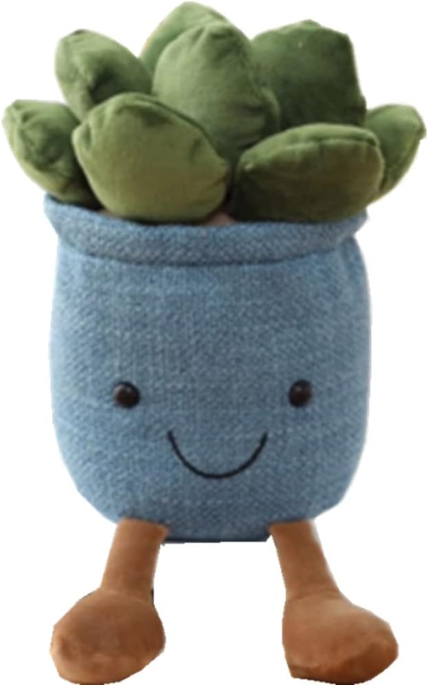 9.8 inch Succulents Plush Toy, Flower Pot Stuffed Plushie Pillow Decoration, Cute Soft Plants Throw Pillow for Christmas Birthday Gifts (Blue)