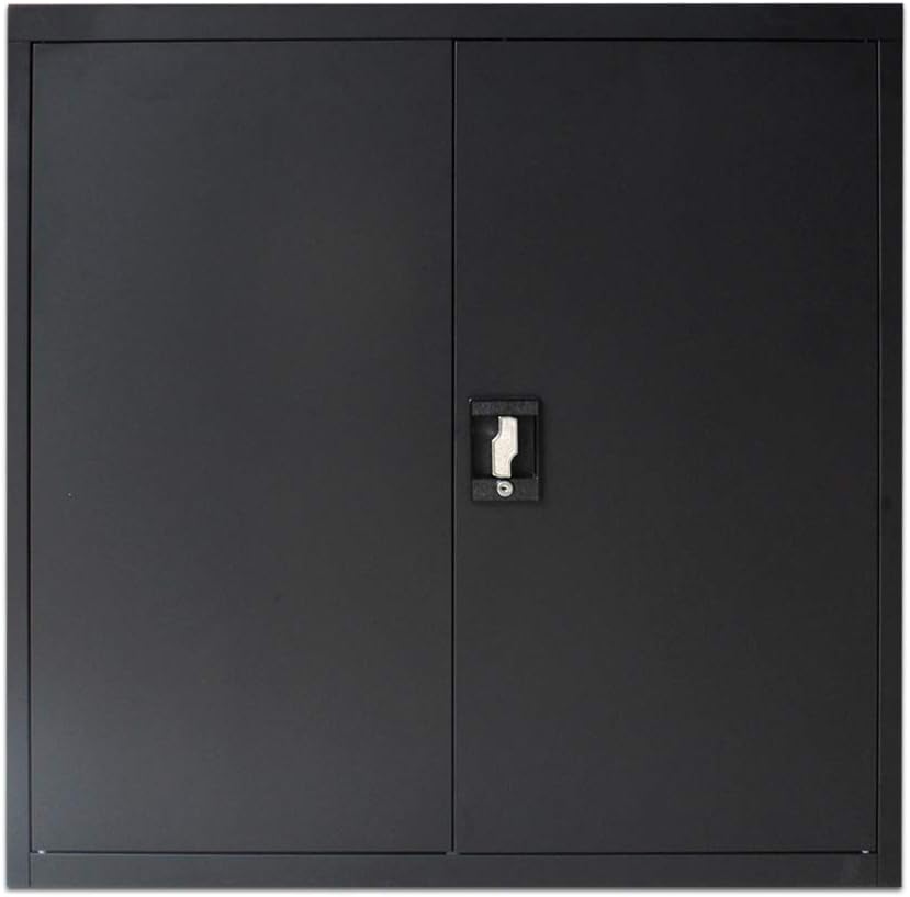 Panana Office Storage Cupboard Steel Lockable Filing Cabinet 2 Doors Utility Bookcase Storage Unit Black Height 90cm