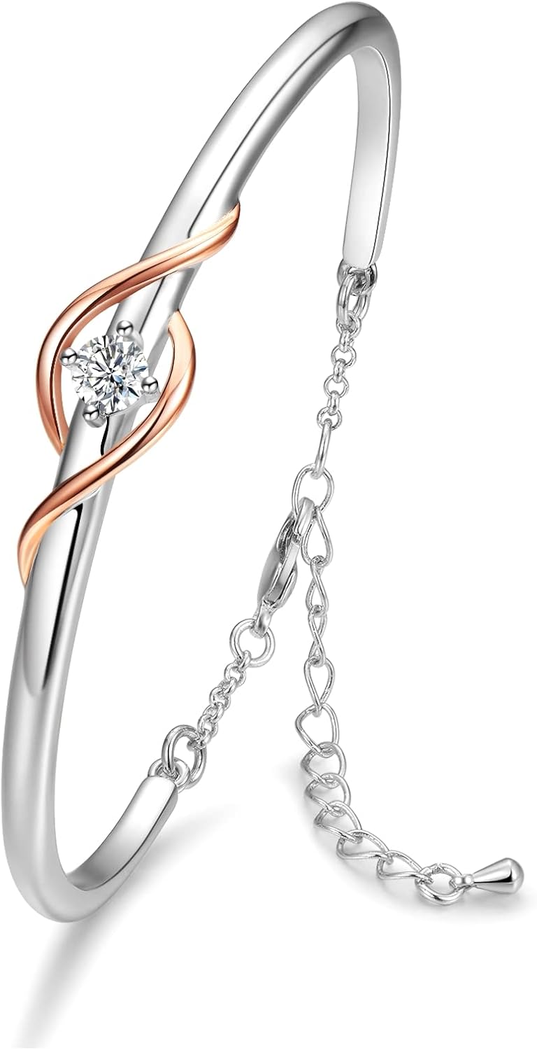 Praelinos Guardian of Love Bracelet White Gold Plated Bracelets for Women Silver Tone Jewellery 5A Cubic Zirconia Mother's Day Valentines Birthday Gifts for Women Mum Girls Girlfriend Her