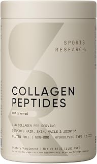 Sports Research Collagen Peptides for Women & Men - Hydrolyzed Type 1 & 3 Collagen Powder Protein Supplement for Healthy Skin, Nails, Bones & Joints - Easy Mixing Vital Nutrients & Proteins