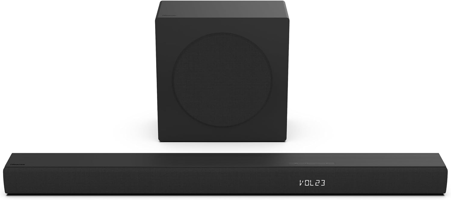 Hisense HS3100 3.1Ch Sound Bar with Wireless Subwoofer, 480W, DTS Vritual: X, Dolby Digital Plus, Bluetooth 5.3, EzPlay, Roku TV Ready, HDMI/AUX/ARC/Optical/USB, Energy Star (HS3100, 2024 Model)