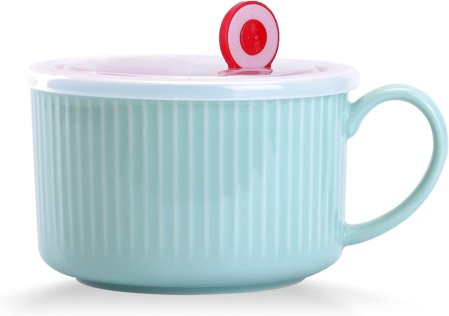 WHJY 30oz Ceramic Bowl with Lid and Handle for Soup and Instant Noodles Soup Mug, Modern Simple Style, with Heat Preservation Handle - Blue