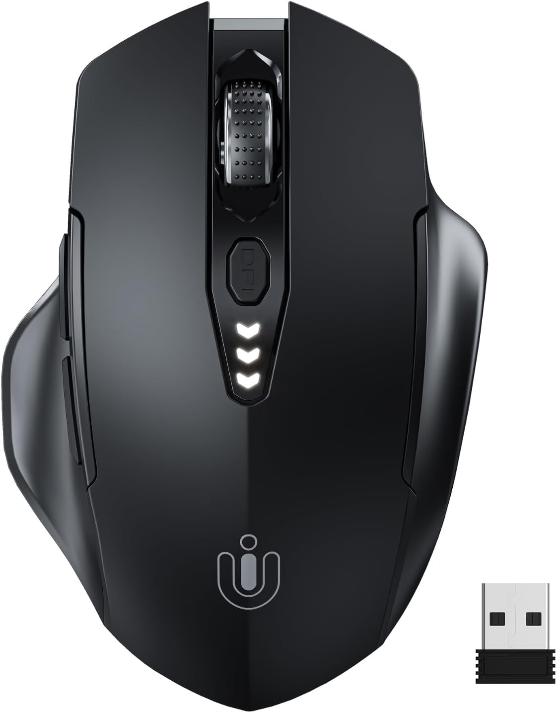 Uineer Wireless Mouse, [Upgraded] Visible Battery Display，Rechargeable Laptop Mouse 2.4G USB, 4 Adjustable DPI levels,Optical Mice for Laptop PC Computer，Matte Black