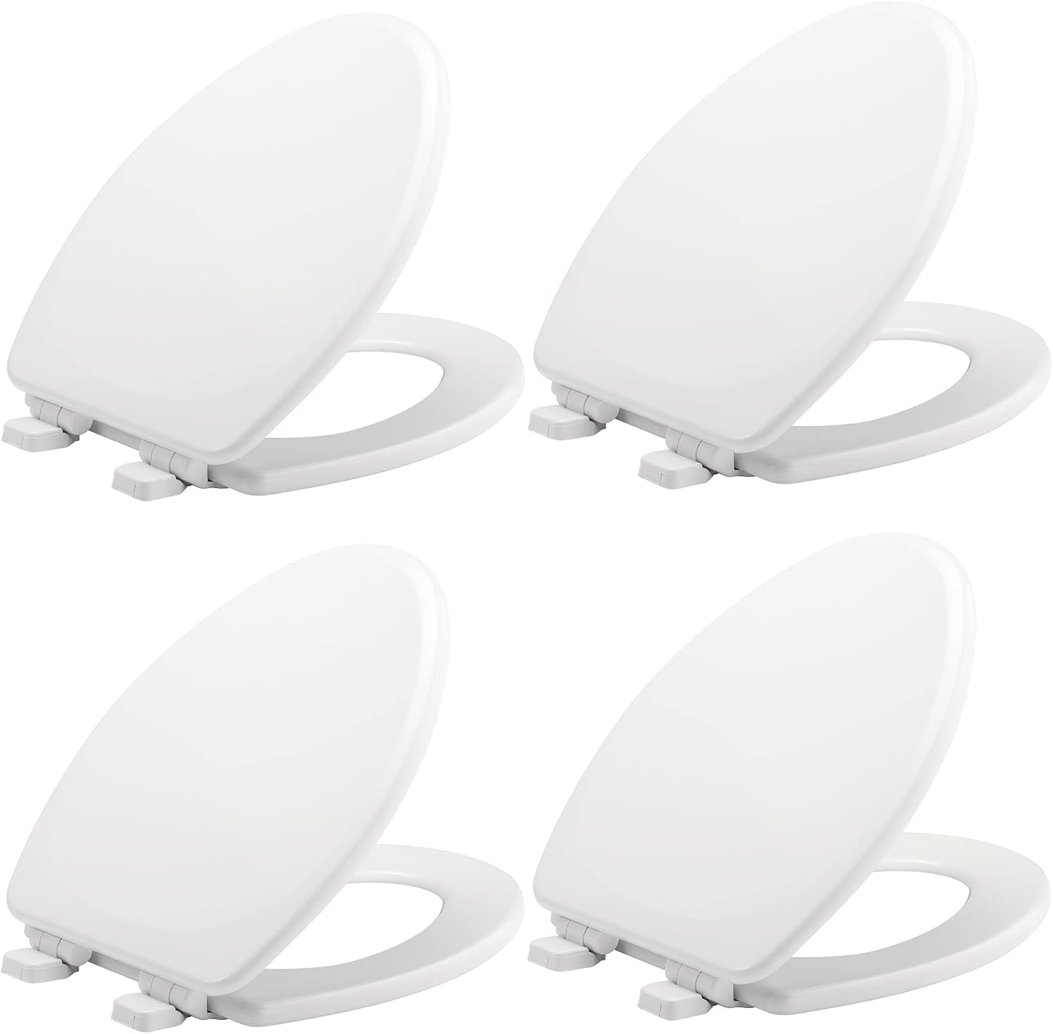 Mayfair Linden Slow Close Toilet Seat, Non Slip Heavy Duty Wood, Easy Install, Made in USA, Elongated, White, 4 Pack