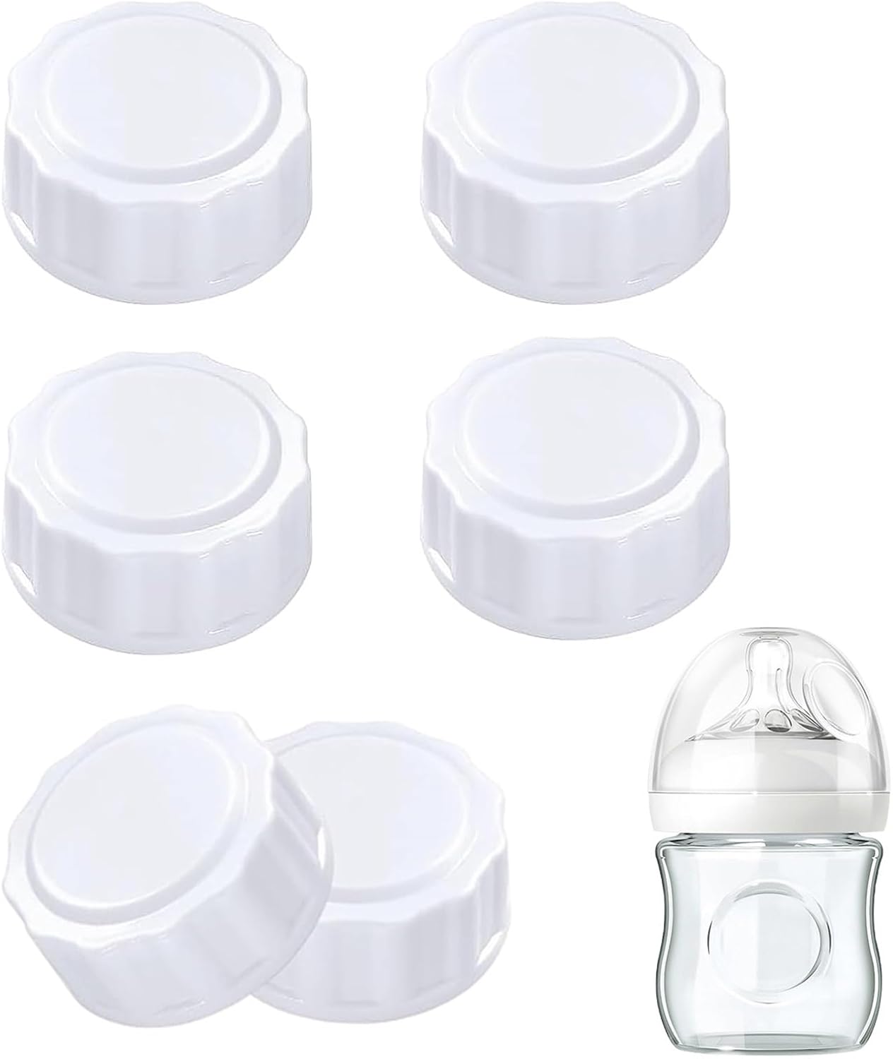 (6-PCs) Travel Bottle Caps Compatible with Avent Bottles-Baby Bottle Lid-Bottle Lids Replacement-Rewritable Sealing Discs for Avent Wide Mouth Bottles-Travel Caps