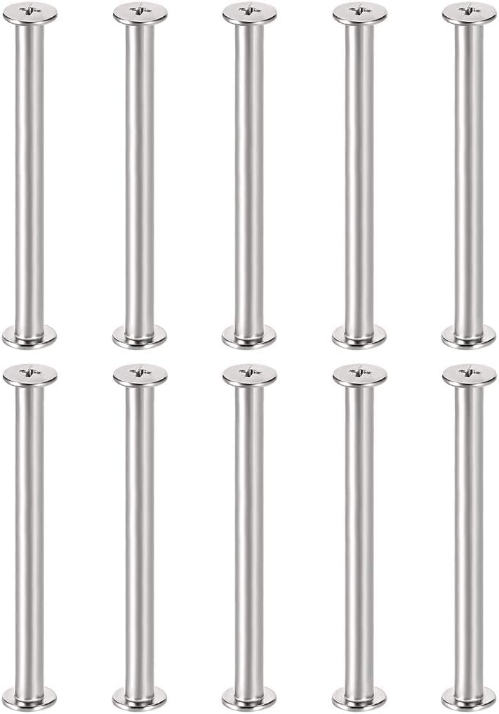 TA-VIGOR M5 Chicago Screws, M5 x 50mm Binding Screws Rivets Flat Cross Head | 10 Sets Chicago Book Binding Screws Rivets, Leather Button Rivets for Leather, Scrapbook Kits, Furniture Repairs, DIY Crafts
