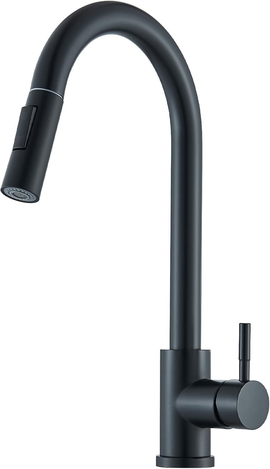 HARNART Kitchen Tap,Stainless Steel Black Sink Tap with Pull Out Sprayer Hose Single Hole,360° Swivel Kitchen Mixer Taps with 2-Mode Sprayer,Black